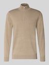 Profuomo Slim fit gebreide pullover met zijdegehalte en ritssluiting Beige