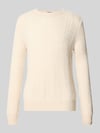 Christian Berg Men Slim Fit Strickpullover aus reinem Kaschmir mit Zopfmuster Offwhite Melange
