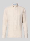 Fynch-Hatton Slim Fit Leinenhemd mit Haifischkragen Beige