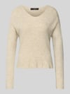 VERO MODA Regular Fit Strickpullover mit V-Ausschnitt Modell 'CREWLEFILEGLITTER' Ecru
