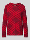 Street One Sweter z dzianiny z prążkowanym, okrągłym dekoltem Ciemnoczerwony