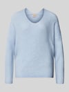 MOS MOSH Gebreide pullover van wolmix met v-hals model 'THORA' Lichtblauw