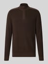 bugatti Gebreide pullover met schoudervullingen Middenbruin