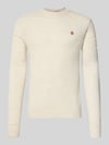 MCNEAL Slim Fit Strickpullover aus reiner Wolle mit Label-Stitching Kitt Melange