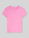 Tommy Jeans Slim Fit T-Shirt aus Baumwoll-Mix in Rippstrick Pink Melange
