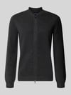 Christian Berg Men Slim Fit Strickjacke aus Baumwoll-Mix mit Stehkragen Anthrazit Melange