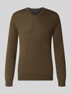 Christian Berg Men Strickpullover aus Woll-Mix mit V-Ausschnitt Khaki Melange