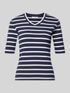 Christian Berg Woman T-shirt z wzorem w paski i dekoltem w serek Ciemnoniebieski