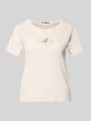 monari T-shirt met motiefprint en met strass-steentjes Ecru