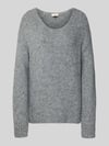 Milano Italy Sweter z dzianiny krój loose fit z mieszanką wełny i alpaki Jasnoszary