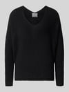 MOS MOSH Gebreide pullover van wolmix met v-hals model 'THORA' Zwart