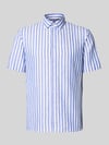 Jake*s Slim Fit Business Hemd aus Leinen-Misch mit Kentkragen Royal