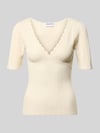 Jake*s Casual Slim Fit T-Shirt aus Viskose-Mix in Strick-Optik Ecru