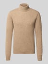 Casual Friday sweter z golfem o kroju slim fit z mieszanka wełny model 'Karl' Camel melanż
