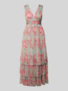 Lace & Beads Avondjurk met volantzoom en V-hals Lichtrood