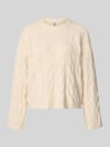 PIECES Sweter o kroju relaxed fit z okrągłym dekoltem model 'KATHY' Złamany biały