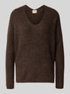 MOS MOSH Gebreide pullover van wolmix met v-hals model 'THORA' Chocoladebruin