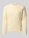 Manuel Ritz Strickpullover mit Zopfmuster und Rundhalsausschnitt Weiss