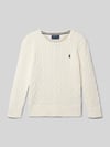 Polo Ralph Lauren Kids Strickpullover mit Zopfmuster und Label-Stitching Offwhite Melange