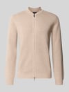 Christian Berg Men Slim Fit Strickjacke aus Baumwoll-Mix mit Stehkragen Sand Melange
