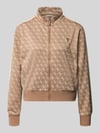 GUESS Activewear Regular Fit Sweatjacke mit Allover-Logo-Print Camel