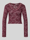 ONLY Slim Slim-fit shirt met lange mouwen in kantlook met mesh-look model 'NIKKA' Bordeaux