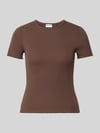 Jake*s Casual T-Shirt mit Wellensaum Dunkelbraun