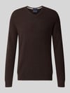 Christian Berg Men Gebreide pullover van kasjmier met v-hals Chocoladebruin gemêleerd