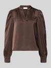Neo Noir blouse met lange mouwen met stretch model 'Rosslyn' Middenbruin