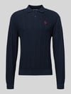 REVIEW Strickpullover mit Strukturmuster und Polokragen Marine