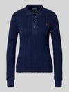Polo Ralph Lauren Sweter z dzianiny ze ściegiem warkoczowym i kołnierzykiem polo Ciemnoniebieski