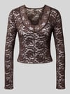 ONLY Slim Slim-fit shirt met lange mouwen in kantlook met mesh-look model 'NIKKA' Middenbruin