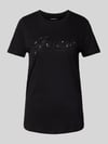 GUESS T-shirt z wiskozy z obszyciem kamieniami stras Czarny