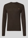 MCNEAL Slim Fit Strickpullover aus reiner Wolle mit Label-Stitching Schlamm Melange