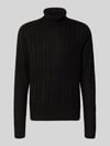 JACK & JONES Rollkragenpullover mit Zopfmuster Modell 'PAUL' Black