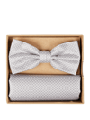 Prince Bowtie Fliege und Einstecktuch im Set aus reiner Seide Silber