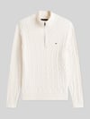 Tommy Hilfiger Regular Fit Troyer aus reiner Baumwolle mit Logo-Stitching Ecru