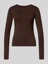 REVIEW Slim fit basic shirt met lange mouwen van katoenmix Donkerbruin