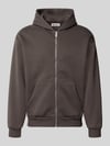 REVIEW Relaxed Fit Sweatjacke aus Baumwoll-Mix mit Label-Detail Dunkelbraun