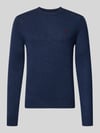 MCNEAL Slim Fit Strickpullover aus reiner Wolle mit Label-Stitching Dunkelblau Melange