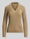 Lauren Ralph Lauren Regular Fit Pullover aus Baumwoll-Mix mit Logo-Stitching Hellbraun