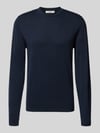 Selected Sweter z dzianiny o kroju regular fit z czystej bawełny model ‘RAVI’ Ciemnoniebieski