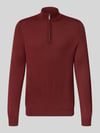 Christian Berg Men Slim Fit Strickpullover aus Woll-Mix mit Troyer-Kragen Bordeaux Melange