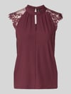 VERO MODA Regular Fit Kurzarmbluse mit semitransparenter Besatz Modell 'MILLA' Bordeaux