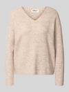 ONLY Regular Fit Pullover mit V-Ausschnitt Modell 'CAMILLA' Ecru Melange