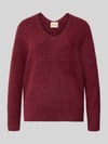 MOS MOSH Gebreide pullover van wolmix met v-hals model 'THORA' Bordeaux