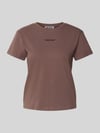 REVIEW T-shirt met ronde hals en Gestikt logo Donkerbruin