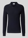 Lindbergh Gebreide pullover met structuurmotief en platte kraag Donkerblauw