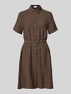Jake*s Casual Hemdblusenkleid aus Viskose-Lyocell-Mix mit Bindegürtel Dunkelbraun