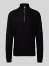 JACK & JONES Sweter z dzianiny z zamkiem błyskawicznym model ‘KAITO’ Czarny